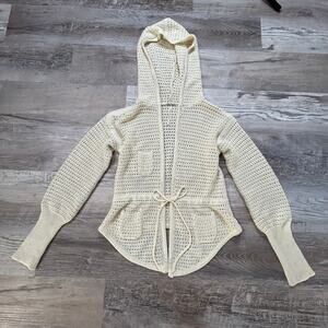 Free People Cream Crochet Knit Hoodie Cardigan Boho Cottagecore XS